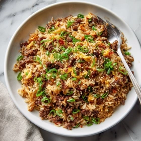 Cooking process for Beef Fried Rice showing technique and proper timing