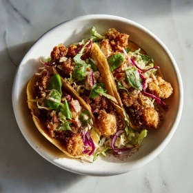 Step-by-step preparation of crispy beef tacos showing ingredients and initial cooking steps