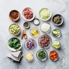 Step-by-step preparation of Delicious Beef Tacos showing ingredients and initial cooking steps