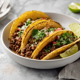 Step-by-step preparation of Classic Beef Tacos showing ingredients and initial cooking steps
