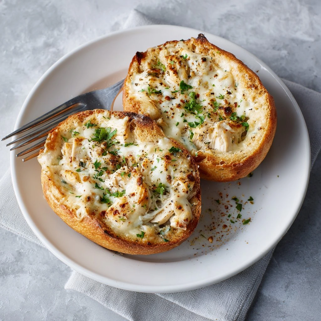 Chicken Alfredo Garlic Bread Bowls