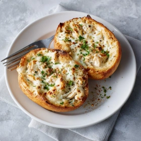 Chicken Alfredo Garlic Bread Bowls recipe