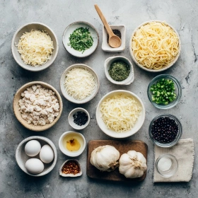 Step-by-step preparation of Chicken Alfredo Garlic Bread Bowls showing ingredients and initial cooking steps