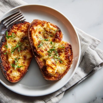 Perfectly cooked Cheesy Chicken Bread served and ready to eat - final result