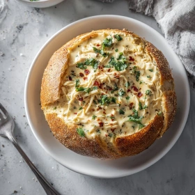 Step-by-step preparation of Cheesy Chicken Bread Boats showing ingredients and initial cooking steps