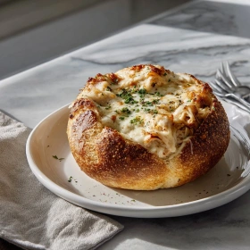 Cooking process for Cheesy Chicken Bread Boats showing technique and proper timing