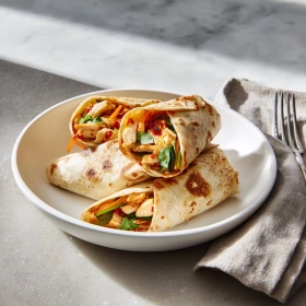 Step-by-step preparation of Sweet Chili Chicken Wraps showing ingredients and initial cooking steps