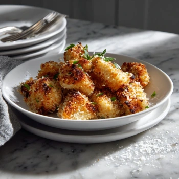 Perfectly cooked Parmesan Crusted Chicken Bites served and ready to eat - final result