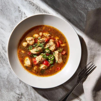 Perfectly cooked Cajun White Chicken Chili served and ready to eat - final result