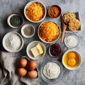 Step-by-step preparation of Savory Cheese Patties showing ingredients and initial cooking steps