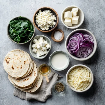 Perfectly cooked Mediterranean Spinach Quesadillas served and ready to eat - final result